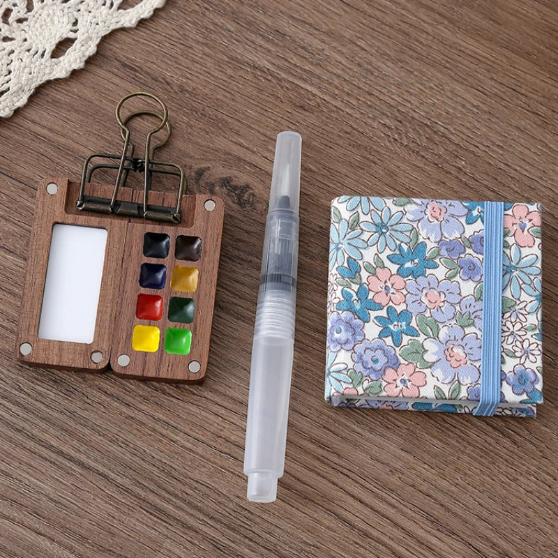 Portable Travel Watercolor Set Schmincke Watercolor 8 Colors Mini Walnut Paint Box Sketchbook Student Outing Art Supplies